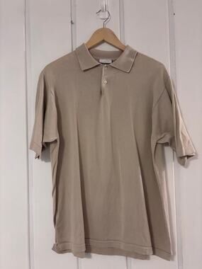 Halogen Men’s Polo Shirt XL Beige 100% Cotton Short Sleeve Classic Casual